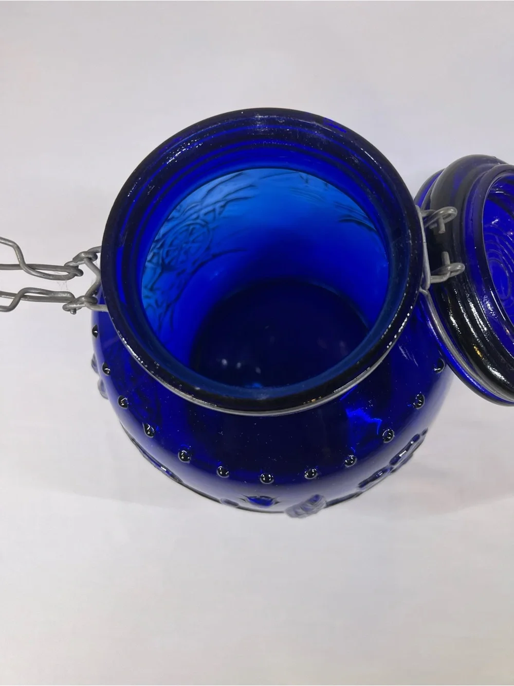 Made in Italy Cobalt Blue Glass Canister Vase with Embossed Design